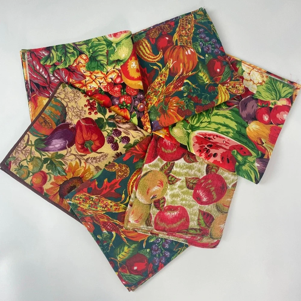 Autumn Cloth Napkins Mixed Harvest Fruit Vegetable‎ Set of 6 Different Sizes